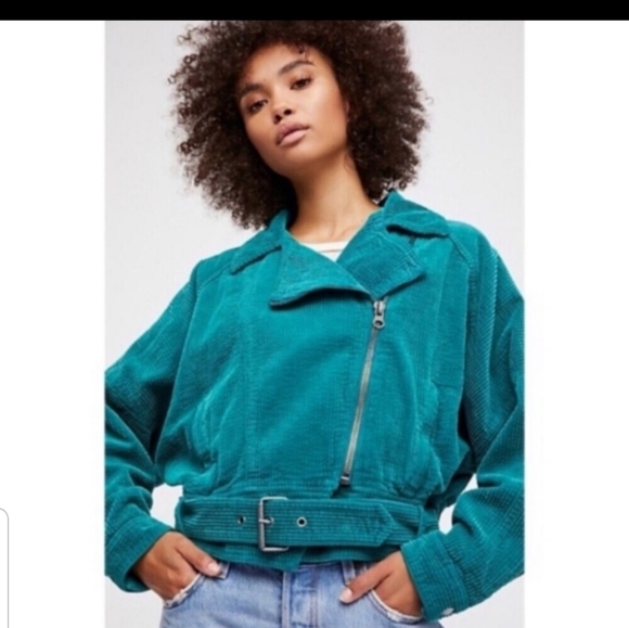 Slouchy Teal Corduroy Moto Jacket 